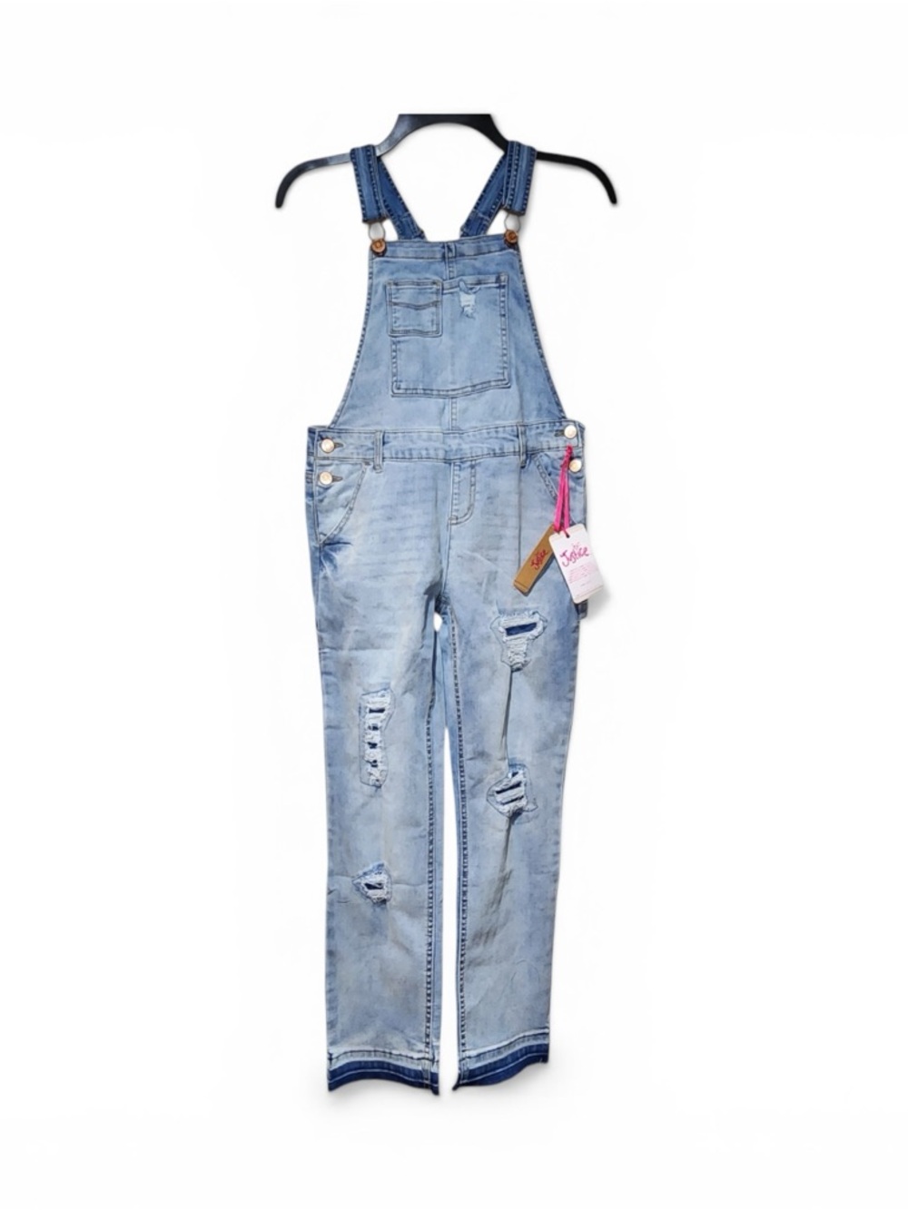 NWT Justice Girls Light Blue Denim Overalls with Some Distressing Casual Classic
